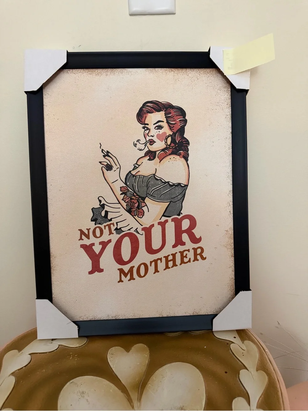 Not Your Mother Pinup Smoking Tattoo Girl Black Framed Wall Hanging Picture